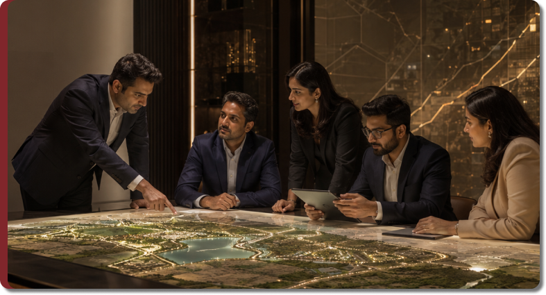 Land advisory discussion around a planning table